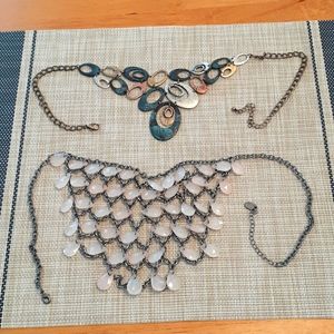 2 Fashion Necklaces Green Copper Pink Beaded